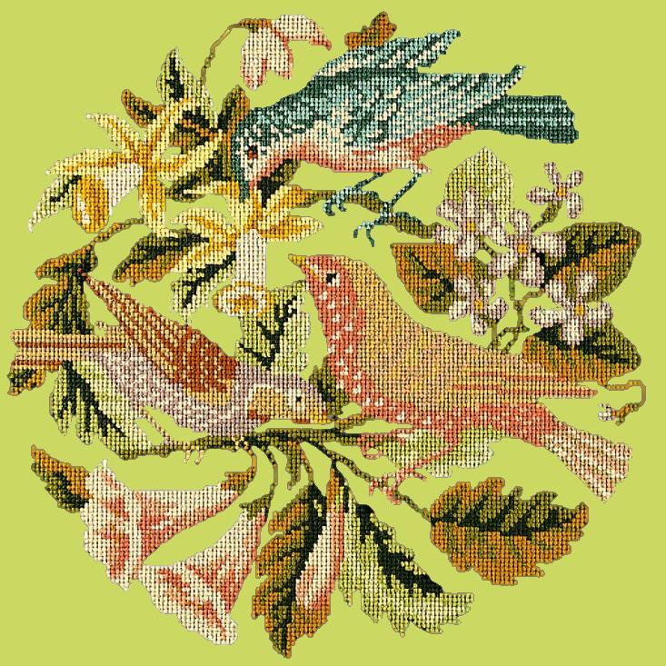 The Three Birds Needlepoint Kit Elizabeth Bradley Design Pale Lime 