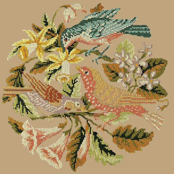 The Three Birds Needlepoint Kit Elizabeth Bradley Design Sand 