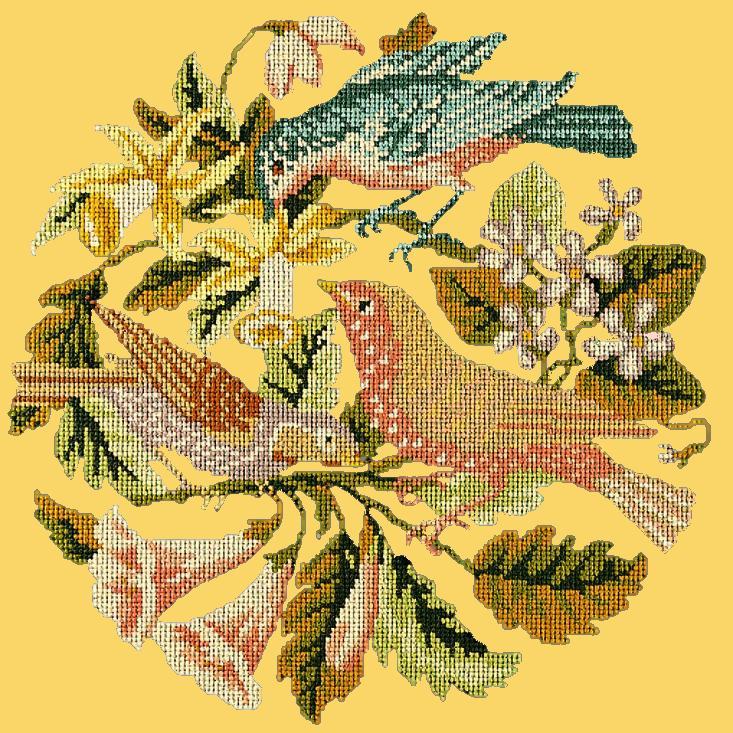 The Three Birds Needlepoint Kit Elizabeth Bradley Design Sunflower Yellow 