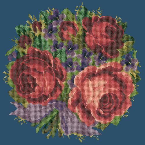 Violets and Roses Needlepoint Kit Elizabeth Bradley Design Dark Blue 