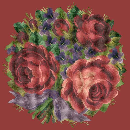 Violets and Roses Needlepoint Kit Elizabeth Bradley Design Dark Red 