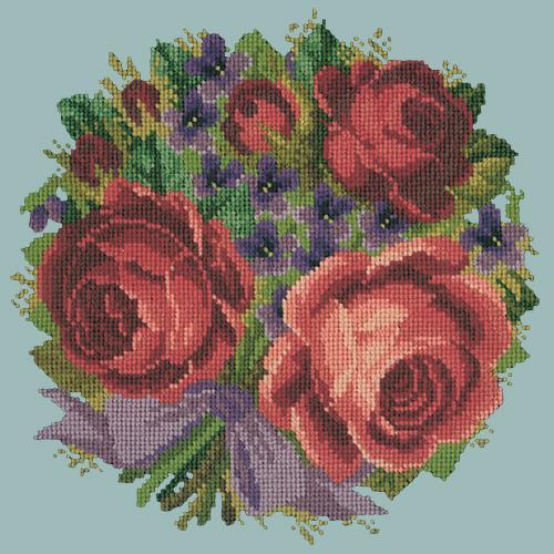 Violets and Roses Needlepoint Kit Elizabeth Bradley Design Pale Blue 