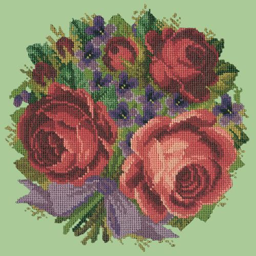 Violets and Roses Needlepoint Kit Elizabeth Bradley Design Pale Green 
