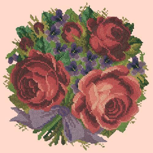 Violets and Roses Needlepoint Kit Elizabeth Bradley Design Salmon Pink 
