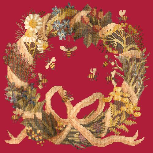 Wreath of Herbs Needlepoint Kit Elizabeth Bradley Design Bright Red 