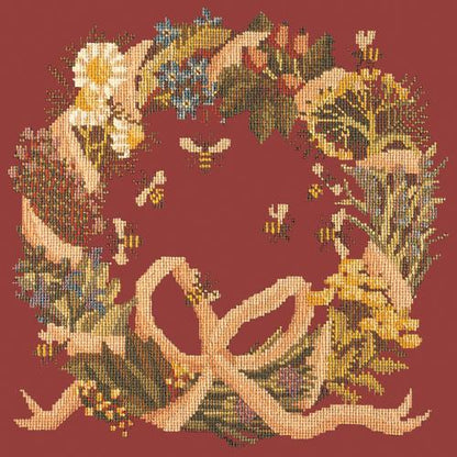 Wreath of Herbs Needlepoint Kit Elizabeth Bradley Design Dark Red 