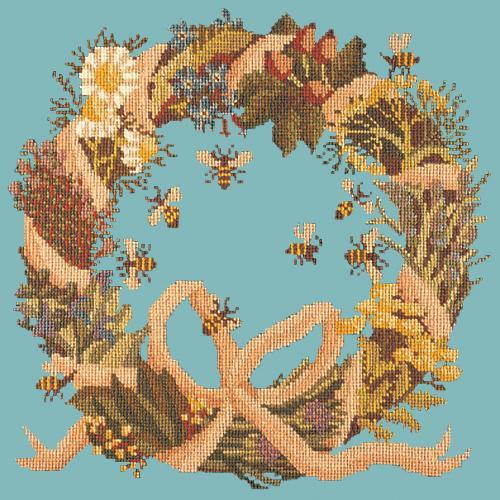 Wreath of Herbs Needlepoint Kit Elizabeth Bradley Design Duck Egg Blue 