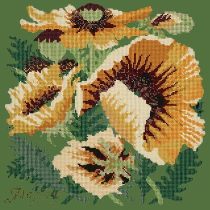 Yellow Poppy Needlepoint Kit Elizabeth Bradley Design Dark Green 