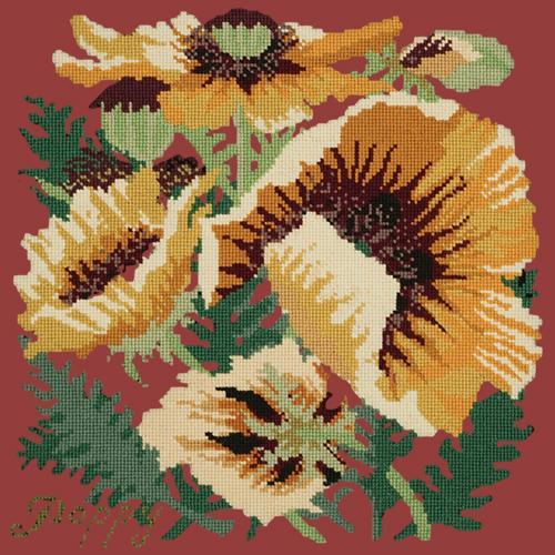 Yellow Poppy Needlepoint Kit Elizabeth Bradley Design Dark Red 