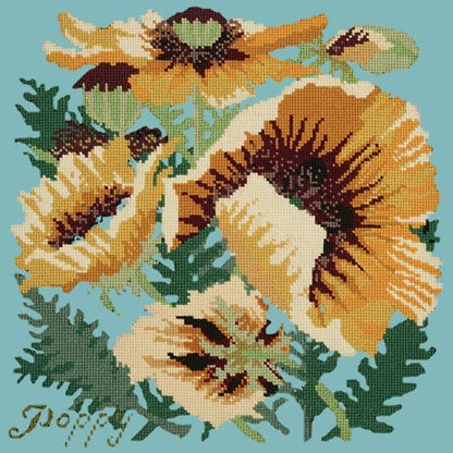 Yellow Poppy Needlepoint Kit Elizabeth Bradley Design Duck Egg Blue 